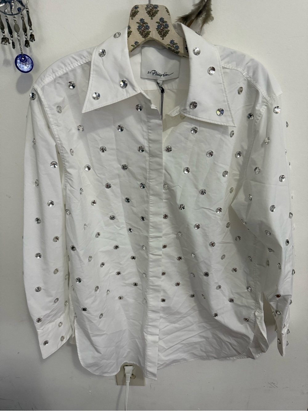 3.1 Phillip Lim NWT Crystal Embellished Poplin Shirt White Oversized Size 2 $595